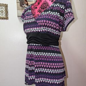 vintage y2k purple and black belted blouse